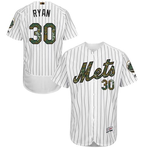 Mets #30 Nolan Ryan White(Blue Strip) Flexbase Authentic Collection Memorial Day Stitched MLB Jersey
